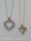 Two Gold & Diamond Heart Pendants on Chains
