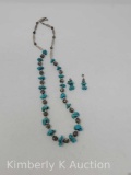 Silver Bead and Turquoise Necklace & Matching Earrings