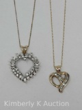 Two Gold & Diamond Heart Pendants on Chains