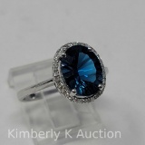 Vibrant Blue Topaz and Diamond Ring