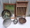 National Washboard, Wood Framed Mirror, 3 Colanders, Oval Tray