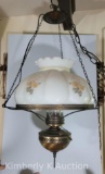 Metal Hanging Lamp with Floral Glass Shade