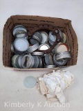 Box of Canning Jar Lids- Zinc & Glass ; Along with a Horseshoe