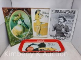 Tin Coke Tray, 2 Tin Signs, Lucy Tin Sign - All Reproductions, All Approx. 12