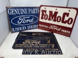 5 Ford Signs- FoMoCo and Ford Parts are Tin, 3 Dark Blue Signs are Cardboard