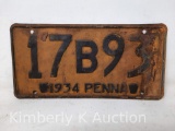 1934 Pennsylvania License Plate