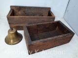 2 Wooden Boxes and Brass Bell- See Pics for Condition