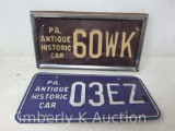 2 Pennsylvania Antique Historic Car License Plates