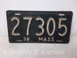 1939 Massachusetts License Plate