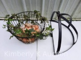 Wire Egg Basket with Plastic Eggs and Wrought Iron Pan Rack