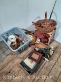 Large Grouping of Dishes, Frames, Basket, Bagpipe, Pencil Sharpener, etc.