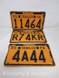 (3) 1955 Pennsylvania License Plates- 2 Trailer and 1 Truck Plate