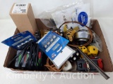 Box of Auto Parts- Batminder, Gear Shift Knobs, Oil Cap, Wire, Unity Switch, and More