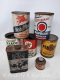 Oil Cans (All Opened)- Mobil Fluid, Pennzoil, Texaco, Havoline, Rolls Royce, FoMoCo