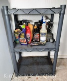 3-Tier Plastic Shelf Unit with Contents Including Car Care Products