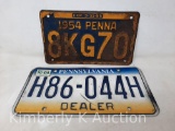 2 Pennsylvania License Plates- 1954 and Dealer