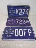 3 Antique Historic Car Pennsylvania License Plates