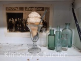 7 Bottles, Faux Ice Cream Sundae Glass, Reprint of Ford Service Picture