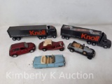 2 Knoll Winross Tractor-Trailers, 4 Other Toy Cars