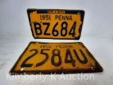 (2) 1951 Pennsylvania License Plates