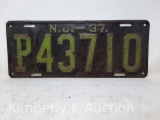 1937 New Jersey License Plate