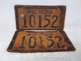 (2) 1942 Matched Set Pennsylvania License Plates