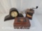 New Haven Mantel Clock, Jewelry Box with Wood Inlay & Floral Decoration on Lid and Coffee Grinder
