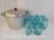 7 Blue and 1 Green Canning Jars and Aluminum Canner
