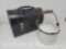Metal Lunch Box and Enamelware Lidded Berry Pail with Handle