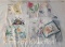 Embroidered Table Linens and Hankies and Piece of Ticking Fabric