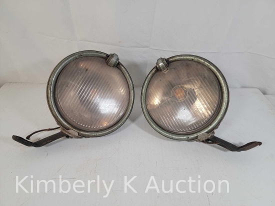 2 "Trippe Safety Light" Car Headlights, 1930's-1940's, 8" Overall Diameter