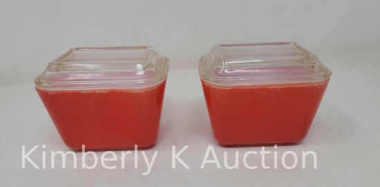 2 Red Pyrex Refrigerator Dishes with Clear Lids