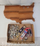 Collection of Souvenir Spoons and United States Shaped Spoon Rack