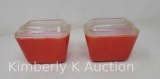2 Red Pyrex Refrigerator Dishes with Clear Lids