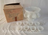 Anchor Glass Milk White Punch Set- 2- Piece Bowl, 12 Cups, Hangers in Original Box
