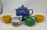 Vintage Ceramic Lot Including Tea Pot, 2 Cups, 2 Small Pitchers