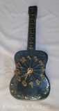 Lacquered Wood Guitar-Shaped Clock, Signed on Reverse by Maker