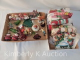 Vintage Christmas Lot- Kitchen Towels, Avon Bottles, Ornaments, Figures