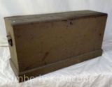 Early Wooden Tool Box in Original Green Paint, Small Size, Sliding Insert