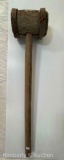 Early Wooden Long Handled Mallet with Iron Straps