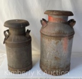 Pair of Vintage Steel Milk Cans One 20 Quart and One 40 Quart