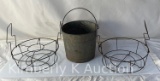 Vintage Galvanized Pail and Two Canning Wire Baskets