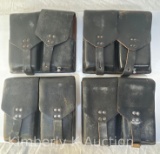 Lot of 4 Leather Double Ammunition Pouch Cases with Cartridges, Believed to be WWII