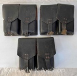 Lot of 3 Leather Double Ammunition Pouch Cases with Cartridges, Believed to be WWII