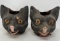 2 Early Papier Mache Black Cat Halloween Lanterns