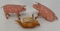 Miniature Figures - 2 Pig Figures and Carved Fox, Erzgebirge Style