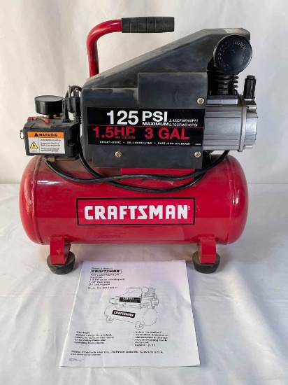 Craftsman 3-Gallon Air Compressor with Manual, 1.5 HP, 125 PSI