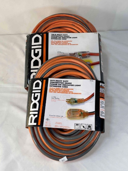 2 Ridgid Heavy Duty Extension Cords- 50' and 100', Both New with Packaging