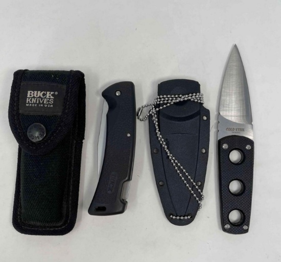 Buck 450 Knife with Canvas Case and Cold Steel (Taiwan) Neck Knife with Case