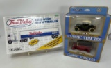 True Value Cab Over with Trailer and 2 Ertl Classic Vehicles- '14 Chevy Royal Mail and '12 Buick